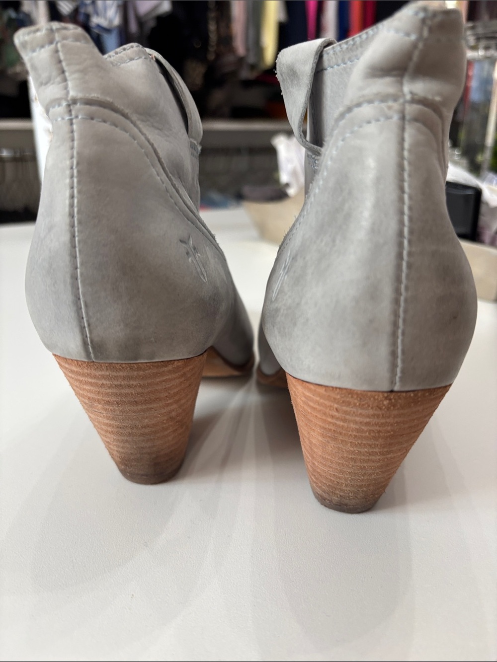 Frye Light Gray Pointed Leather Ankle Booties - Picture 4 of 9